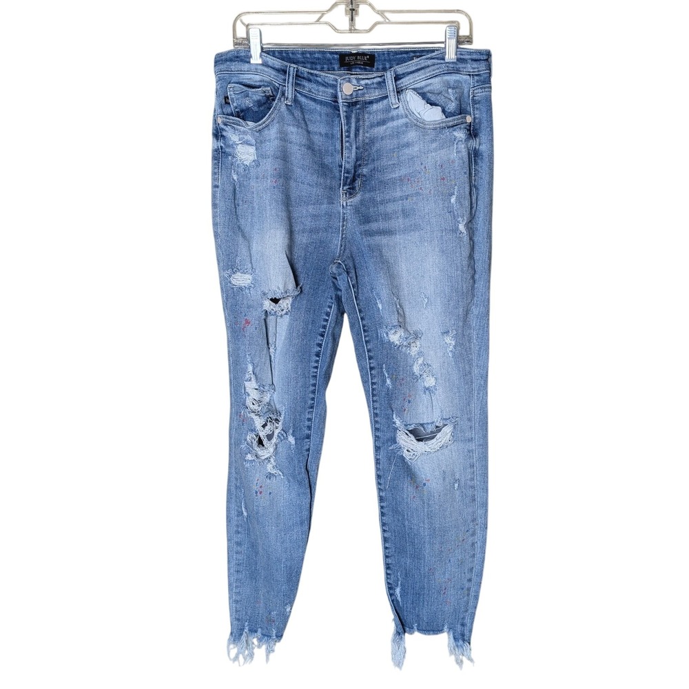 Judy Blue Boyfriend Fit Distressed‎ Jeans with Paint Splatter – Size 13/31